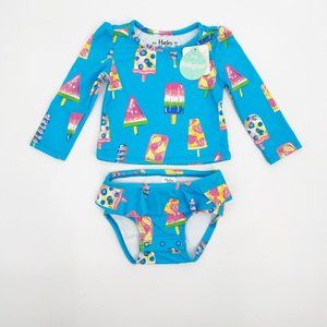 Hately Baby Girl Size 12 - 18M Rash Guard Popscile Print Two Piece Swim Suit